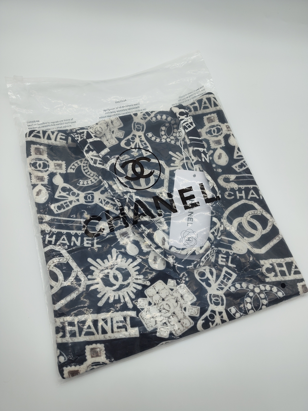 CHANEL Canvas Logo Print Tote Bag VIP Gift Large Employee Shopper Black - Picture 2 of 9